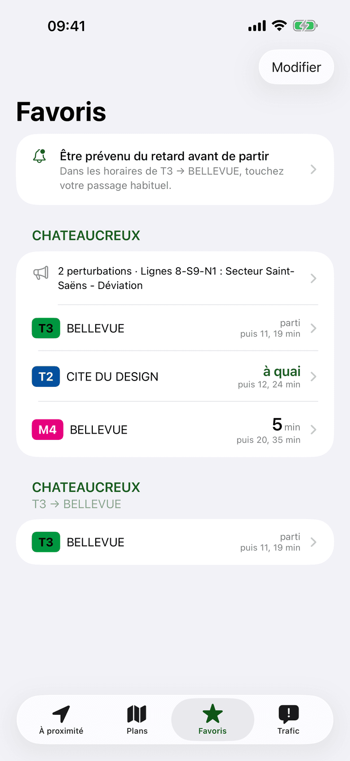 Écran des favoris