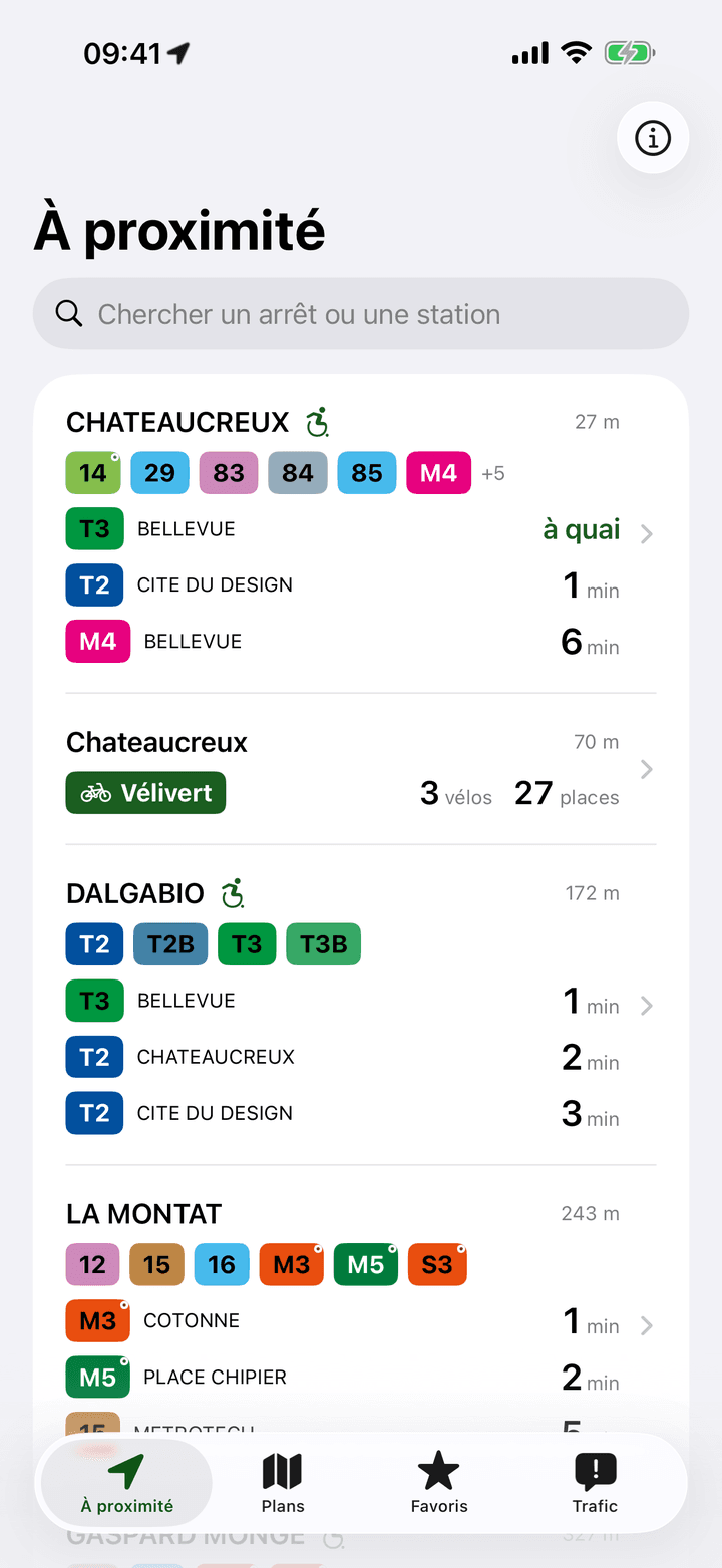 Écran des arrêts à proximité